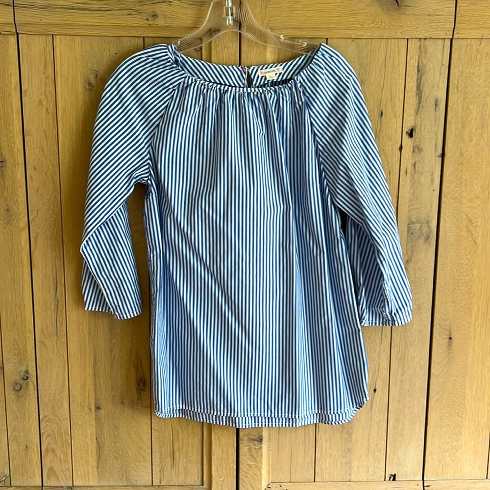 Crewcuts, blue and white stripe blouse, size 16, 3/4 sleeve
